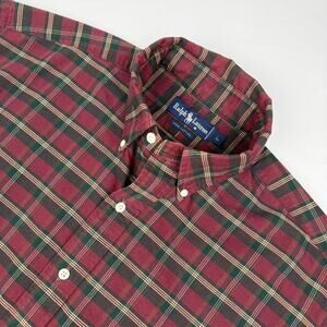 Ralph Lauren Plaid Button Down Shirt Red Green Cotton Preppy Heritage Large